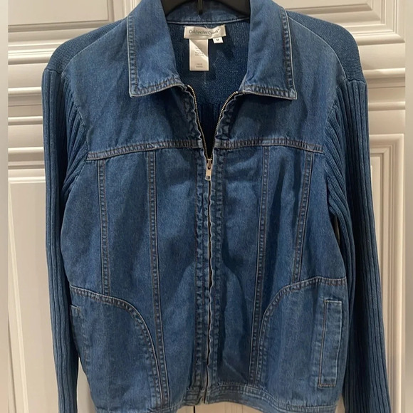 Vintage Coldwater creek jean jacket sweater zip Jeans blue Denim knit back sz M - Picture 3 of 13